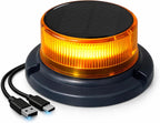 Amber Solar LED Strobe Warning Beacon Light, USB Rechargeable, | Magnetic & Suction Cup Mount, Flashing and Rotating