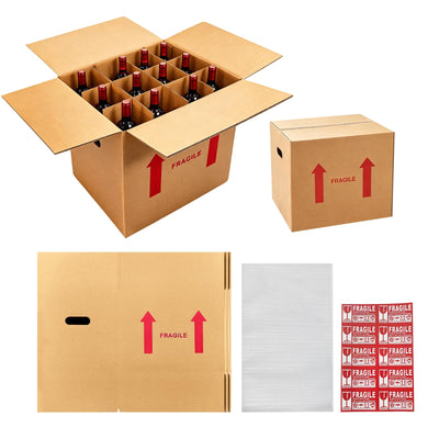 4 Sets Wine Bottle Moving Boxes with Divider Kits, 16x12x12 Inch Wine Boxes