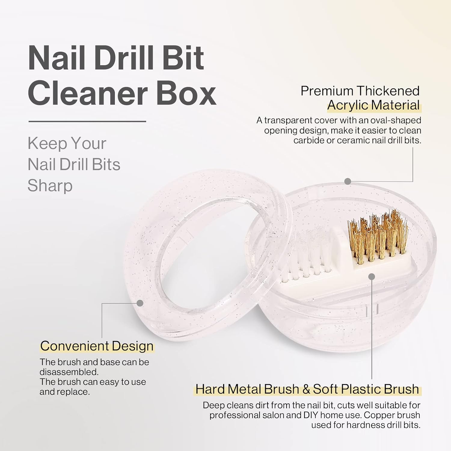 Nail Drill Bits Cleaner Brush Case Accessories with Clear Cover for Cleaning Tungsten Carbide Ceramic Nail Drill Bits