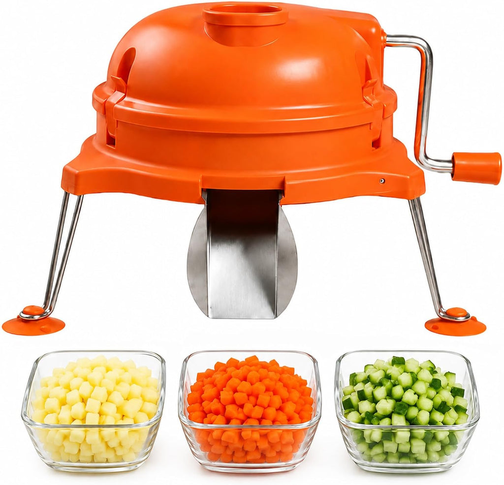 Orange Commercial Vegetable Dicer, Heavy Duty Manual Tabletop Cuber - 1/4" x 1/4" Food Chopper for Salsa