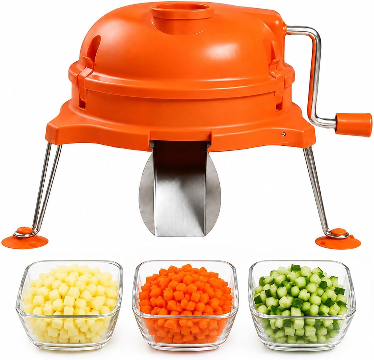 Orange Commercial Vegetable Dicer, Heavy Duty Manual Tabletop Cuber - 1/4" x 1/4" Food Chopper for Salsa