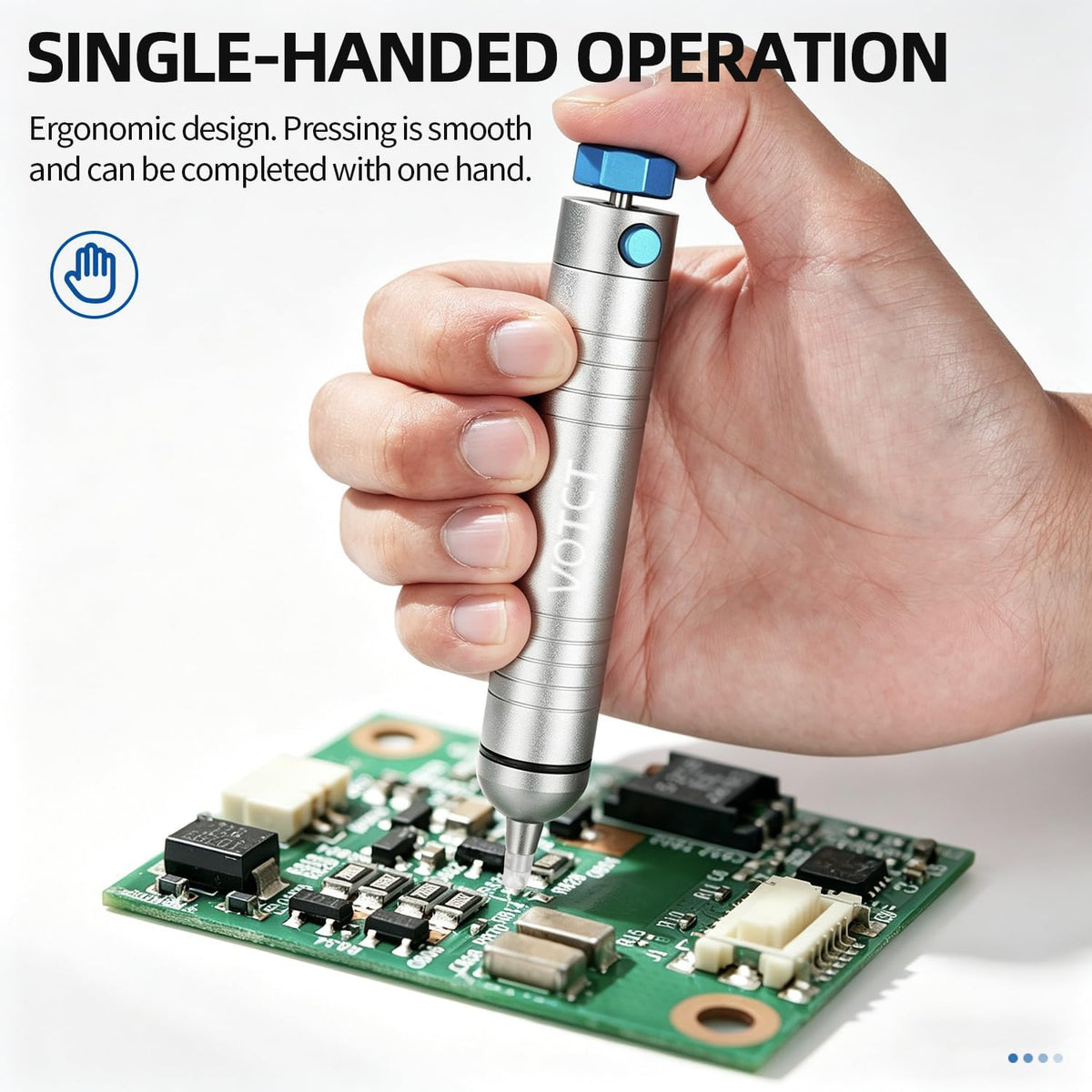 Solder Sucker No Clog Desoldering Pump for Solder Removing with Replaceable Heat Resistan Silicone Sucking Nozzle, Desoldering Tool Sodering Pump Strong Vacuum Aluminum Suction Remover