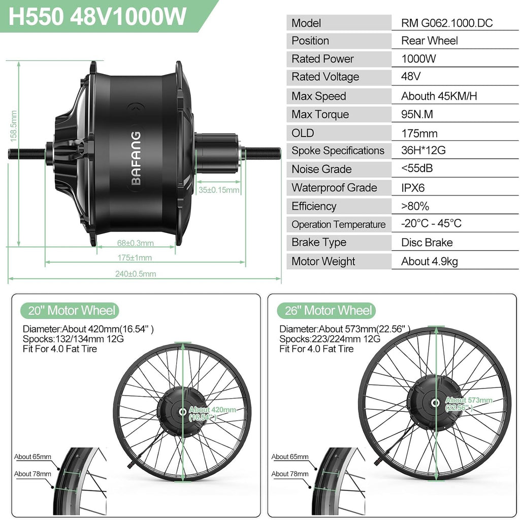 G062 1000W Rear Hub Motor Kit,Ebike Conversion Kit for 20"/26" Bike