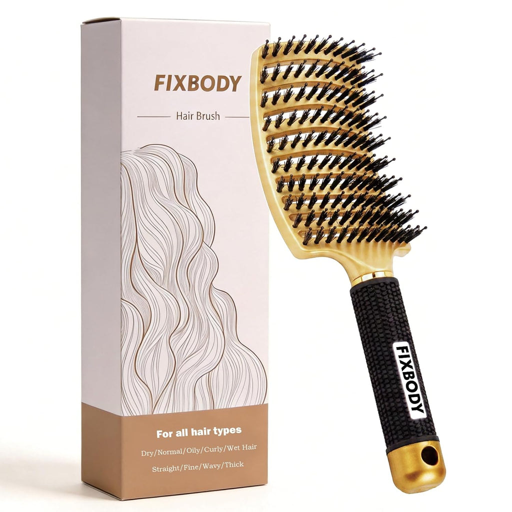 Boar Bristle Hair Brush - Curved & Vented & Oversize Design Detangling Hair Brush for Women Long, Thick, Curly and