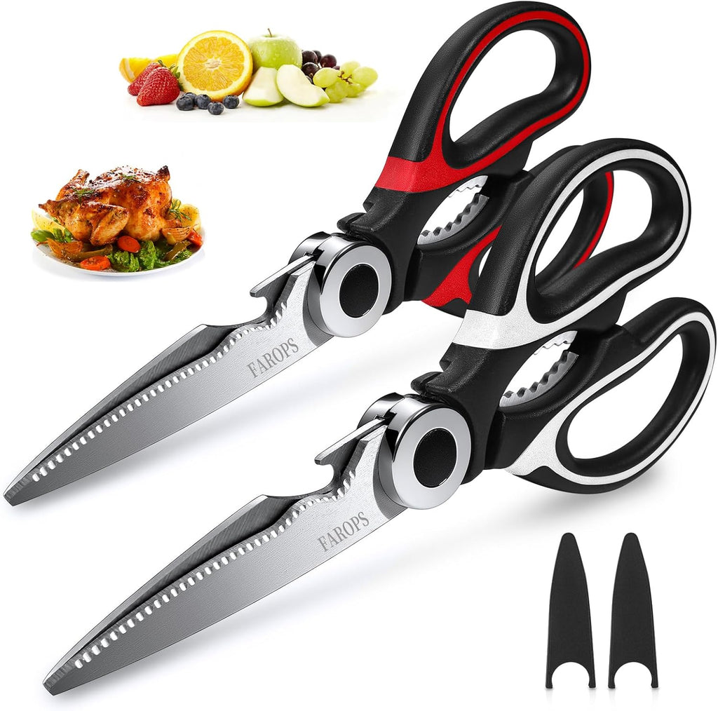 Heavy Duty Kitchen Scissors 2-Pack, Ultra Sharp Stainless Steel Meat Shears for Spatchcocking Chicken, Poultry, Fish