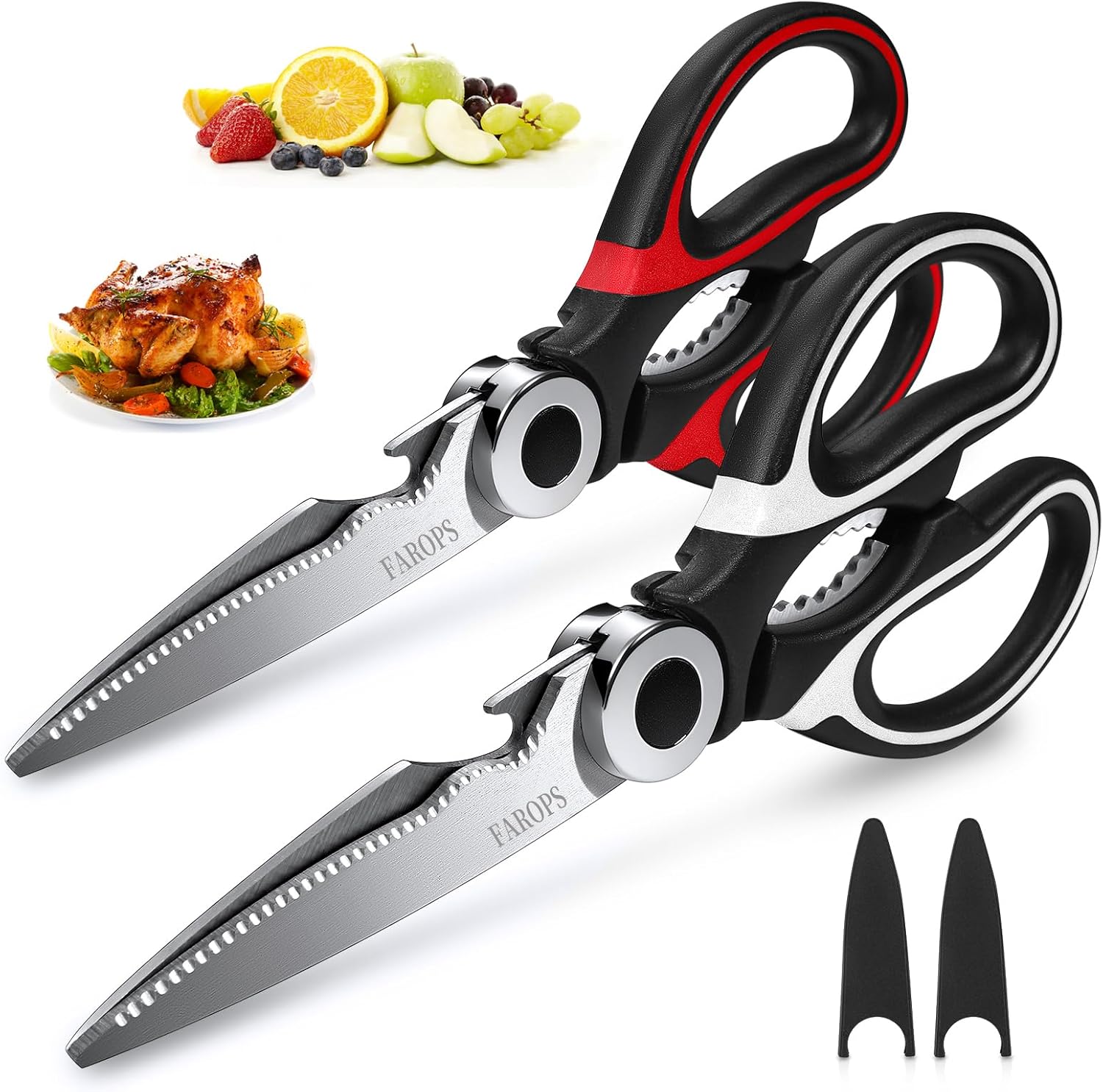 Heavy Duty Kitchen Scissors 2-Pack, Ultra Sharp Stainless Steel Meat Shears for Spatchcocking Chicken, Poultry, Fish
