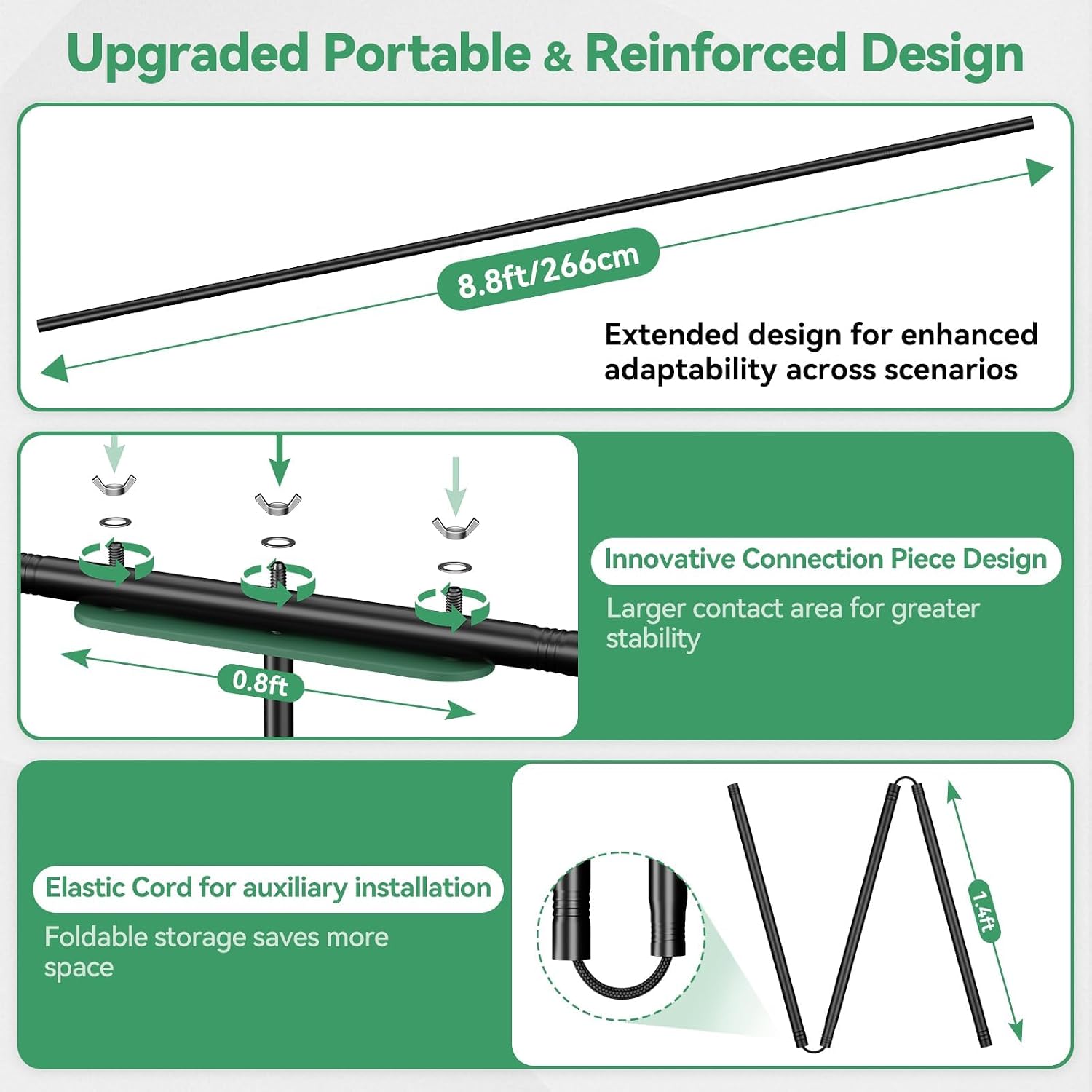 8.5x8.5ft Large Green Screen Backdrop Kit, 8.8x7.5FT T-Shape Stand | Reverse Folding Tripod Stand, Spliced Crossbar