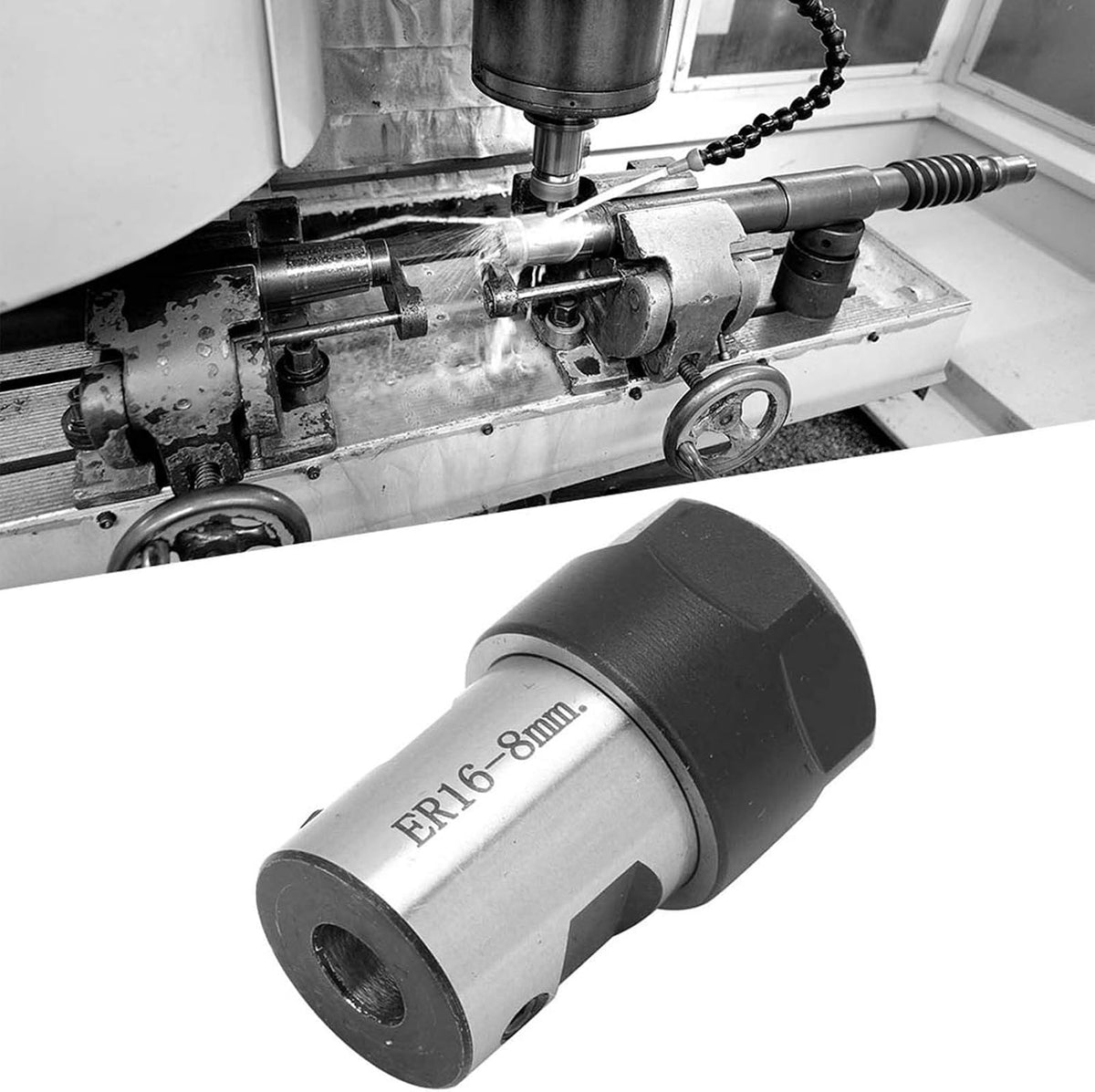 Yunseity ER16 Collet Block Chuck Holder, Spiral Linear Thread, for Lathes, Drilling, Milling, Boring Machines, with Smooth, for Spindle Motor Shaft Clamping (Yunseityouehb37cg9-02)