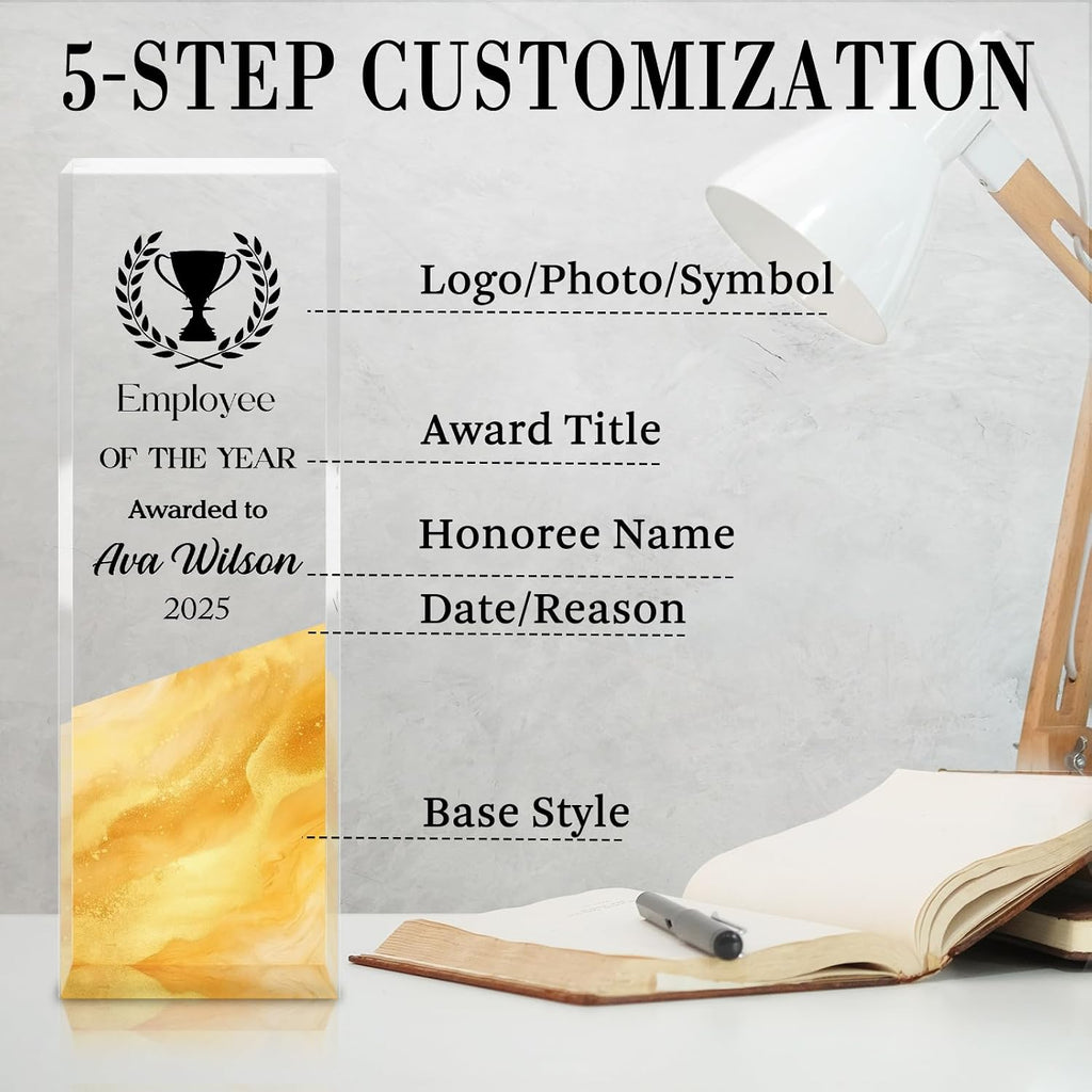 Personalized Crystal Trophy Award - Plaques Personalized Engraved - Coworker Employee Appreciation Gift, Anniversary