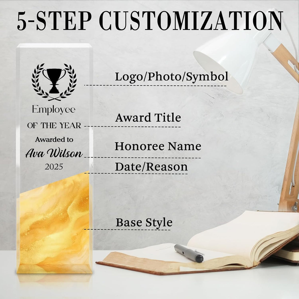 Personalized Crystal Trophy Award - Plaques Personalized Engraved - Coworker Employee Appreciation Gift, Anniversary