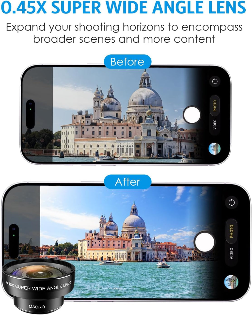 Phone Camera Lens Kit, 0.45X Wide Angle + 15X Macro Lens | 2 in 1 Lens Attachment for iPhone 17/16/15/14/13, Phone