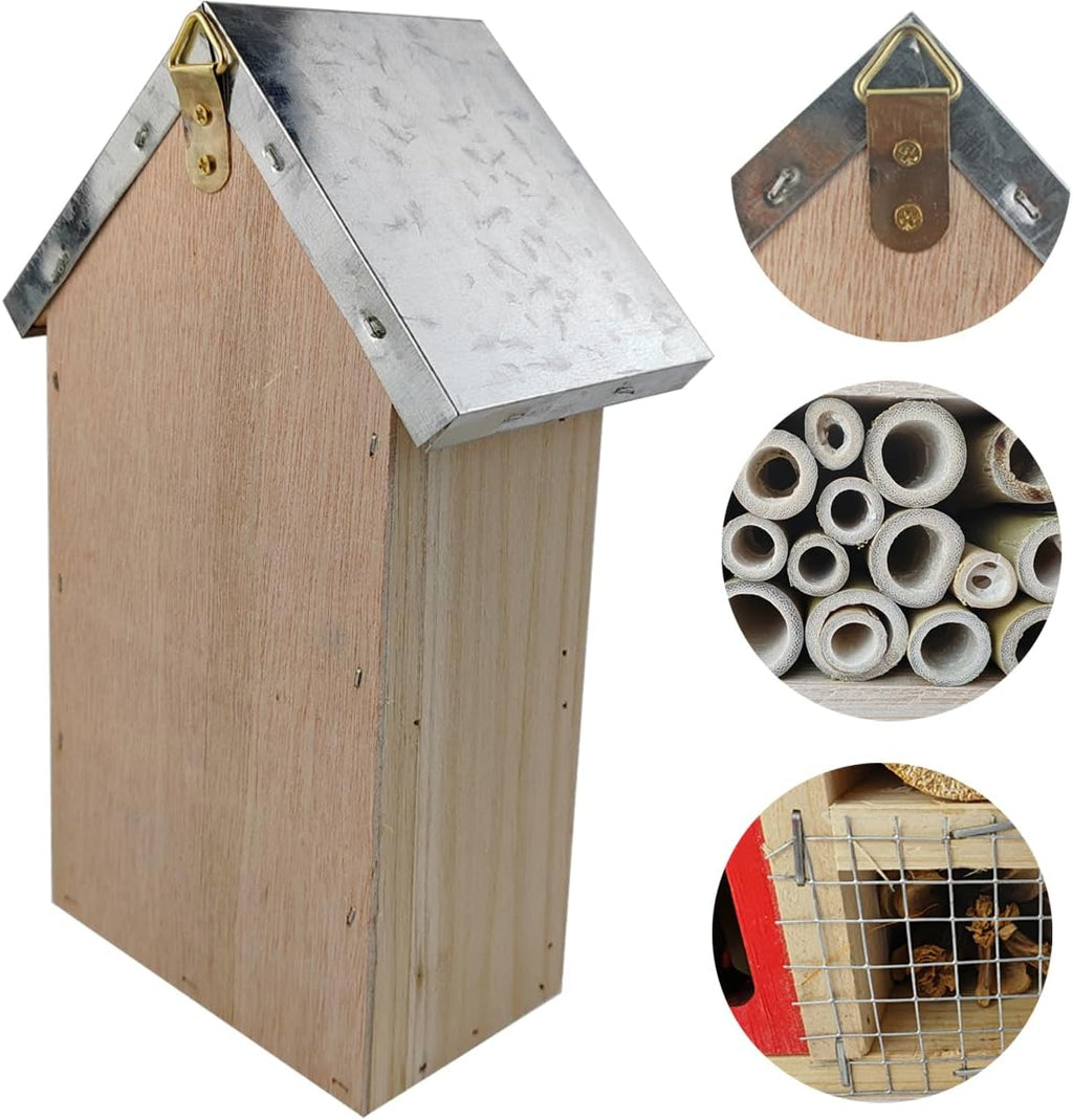 Natural Wooden Hanging Bee House for Gardens Natural Wooden Butterfly Hotel for Bee, Butterfly, Ladybirds, Habitat