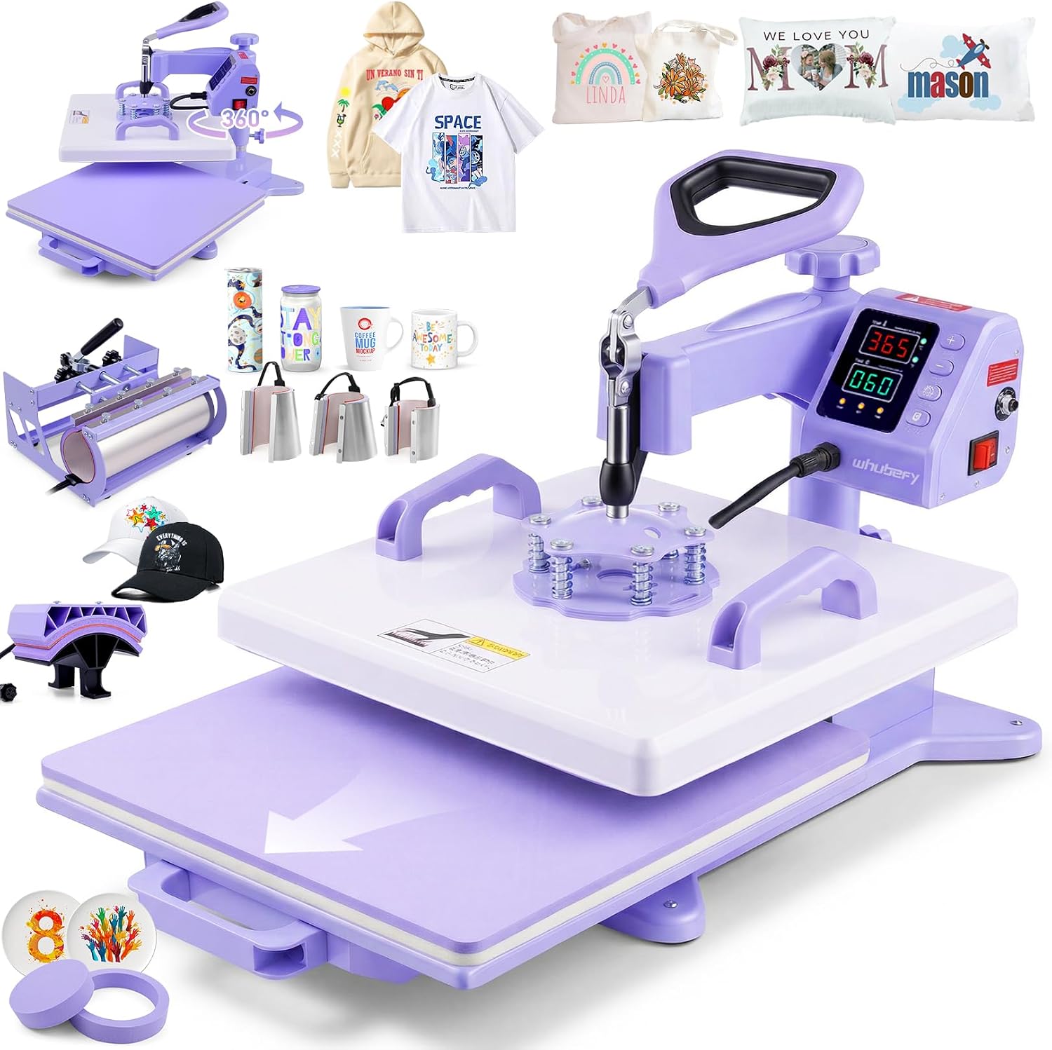 15x15 Heat Press 8 in 1 with 30oz Tumbler Press, Slide Out & 360°Swing Away | PID Temp Control+Industrial Quality