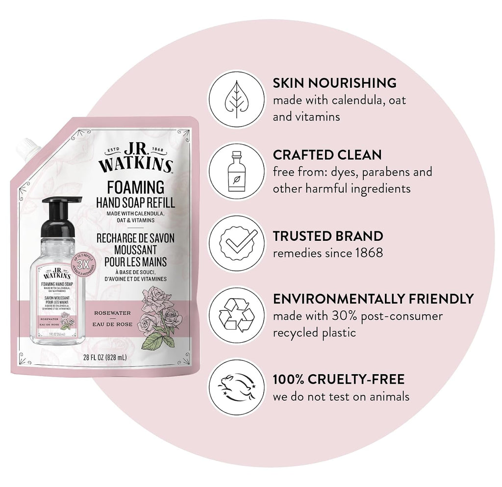 Moisturizing Foam Hand Soap Refill 2 Pack, Rosewater, 28 fl oz