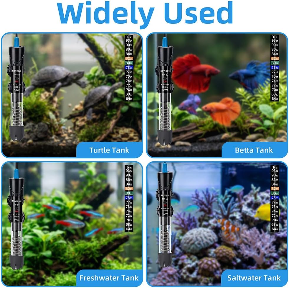 50W Aquarium Heater Adjustable Temperature Submersible Fish Tank Heater Water Thermostat with Thermometer for