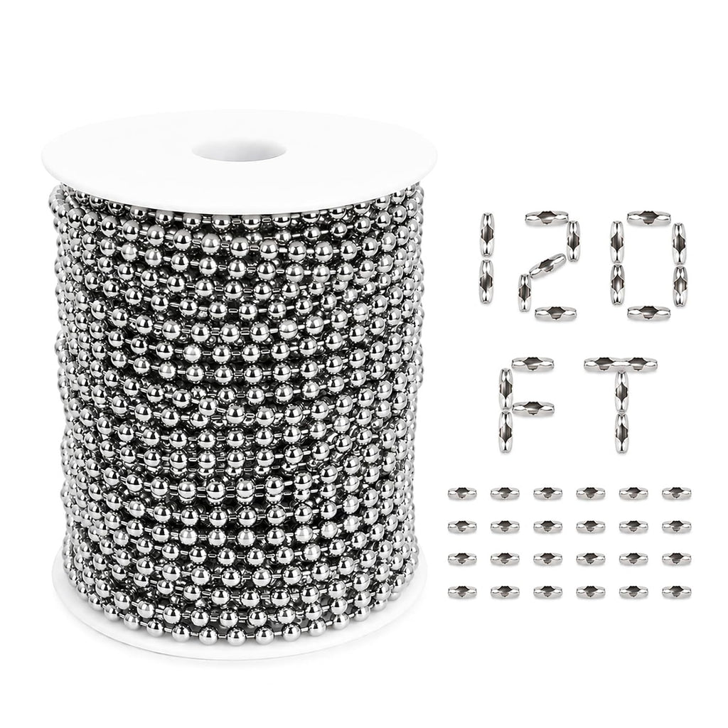 120ft #10 Ball Chain for Roller Shades, 4.5mm with 30 Connectors