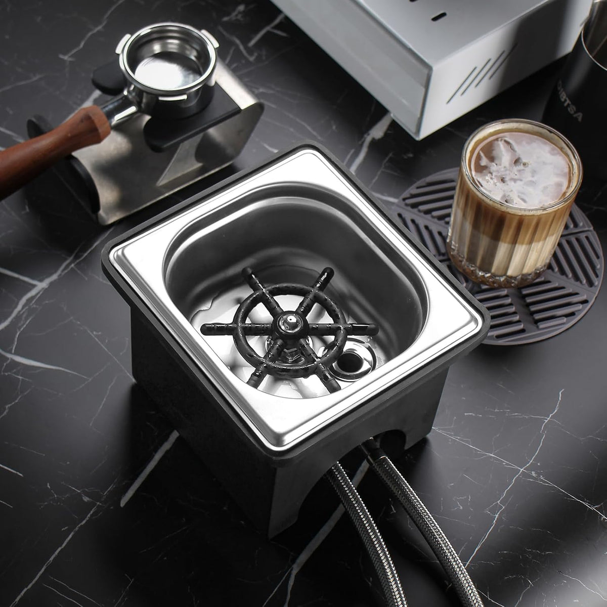 Pitcher Rinser with Base, Stainless Steel Countertop Glass Rinser Cup Washer Sink with Side Spray, 7.48" x 6.89" x