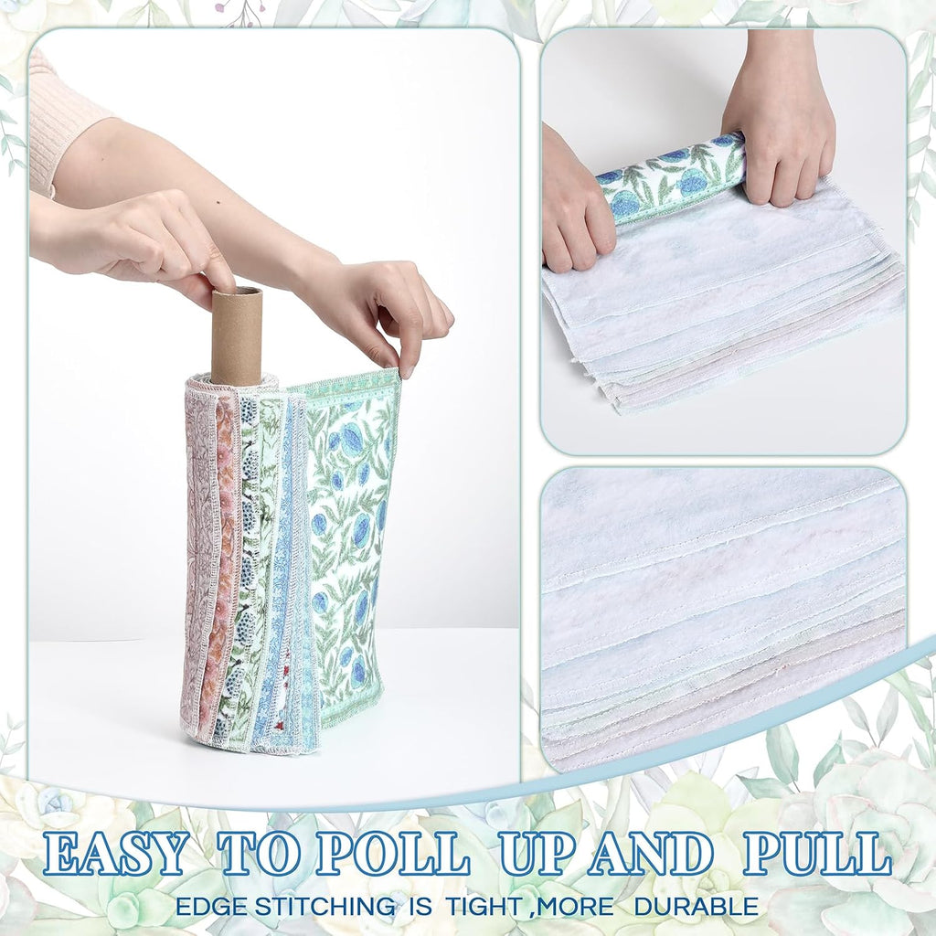 24 Pack Reusable Paper Towels Washable Cloths, Indian Block Print