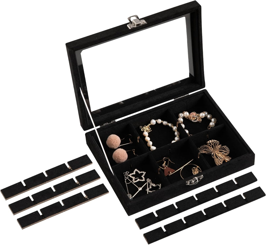 24 Grid Jewelry Tray,Velvet Stud Earring Organizer,Small Jewelry Organizer with Clear Lid,Lockable Earring Holder