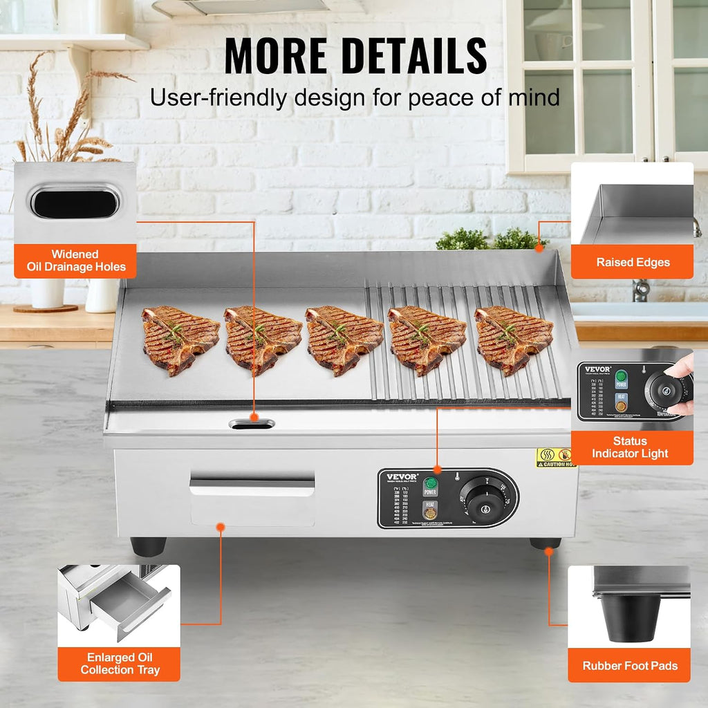 Commercial Electric Griddle, Countertop 22" Half Flat Top Griddle