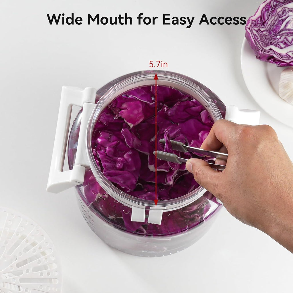 1.3 Gallon Plastic Fermentation Jars - Kimchi Fermenting Container with Auto Weight Press Plate & One Way Exhaust