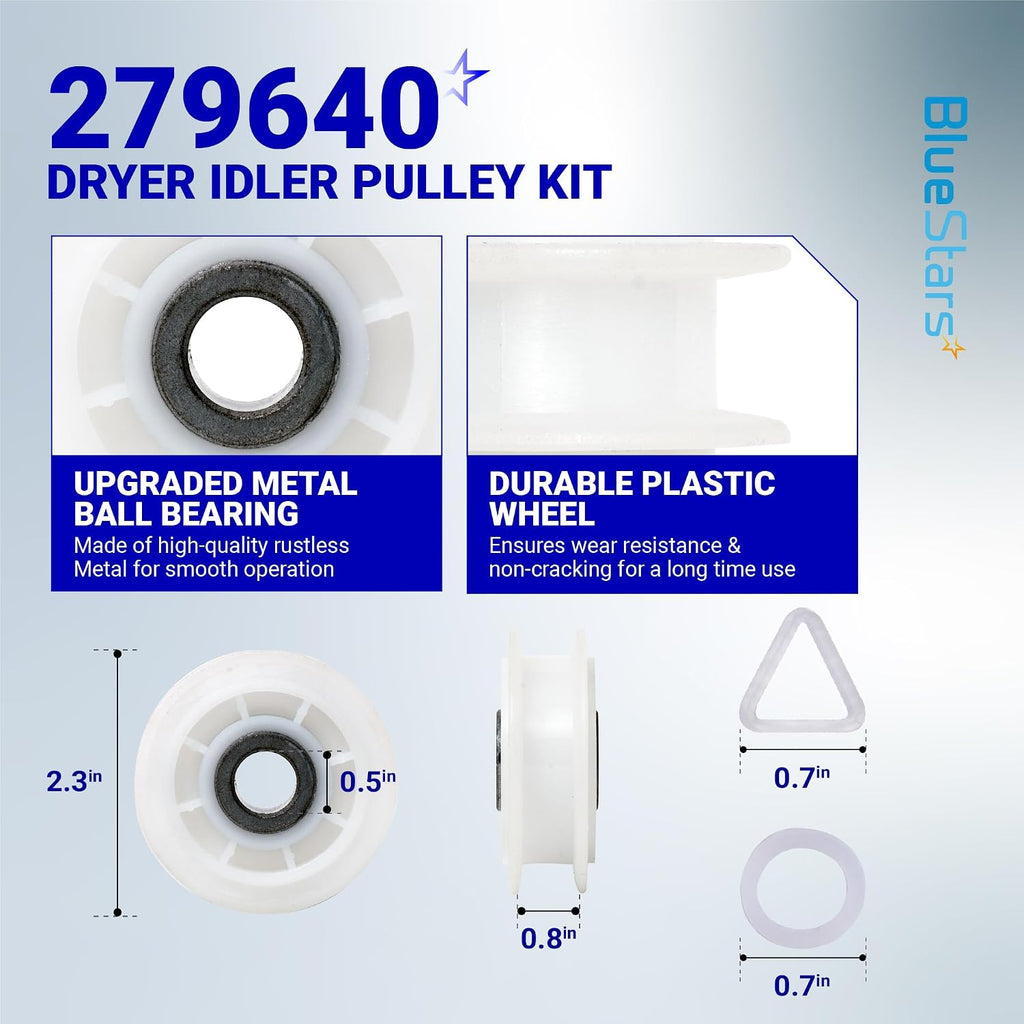 661570V 661570 & 279640 & W10837240 Dryer Drum Belt Idler Pulley Kit | Dryer Repair Kit For Whirlpool Maytag Kenmore