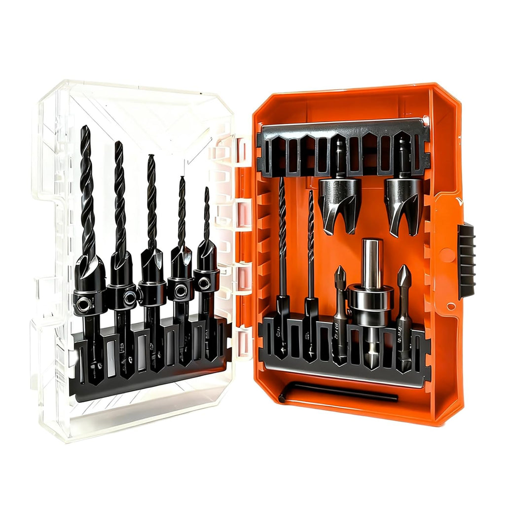 15-Piece Countersink Drill Bit Set, with 2PC Wood Plug Cutters