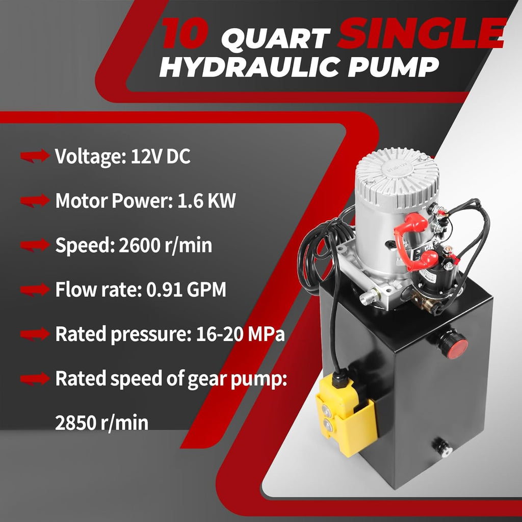 Nakkaa 12V DC 10 Quart Single Acting Hydraulic Pump Hydraulic Power Unit