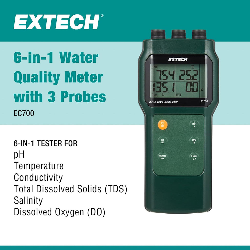 Extech EC700 6-in-1 Water Quality Meter with 3 Probes, Optical DO