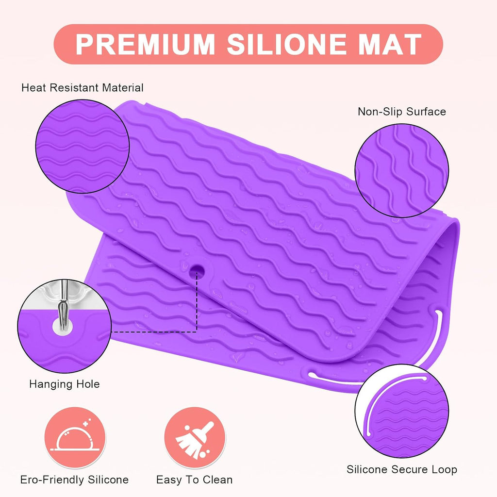 Plus Size Silicone Heat Resistant Mat, Portable Travel Hot Tools Pad Cover for Curling Iron, Flat Iron, Hair