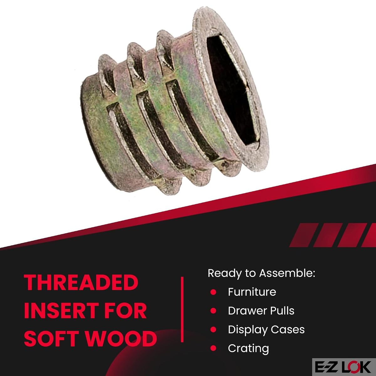 E-Z LOK Threaded Insert for Soft Wood, Zinc Hex-Flanged Thread Inserts 3/8-16 Internal Threads, 13mm Length Pack of 25