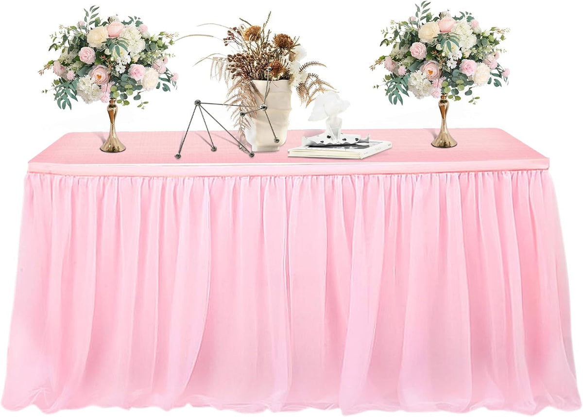 Pink Tulle Table Skirt - 6Ft Tutu Table Skirt for Party Table Decor