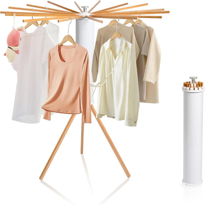 Clothes Drying Rack, Rotary Foldable Stand with 16 Arms, White | Stable Tripod Base, 50 lbs Heavy Duty, Portable &