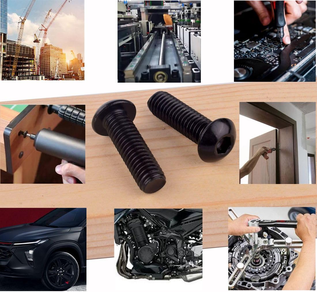 8-32 x 1/2" Button Head Socket Cap Bolts Screws (1/4" to 2" Available), 304 Stainless Steel 18-8, Black Exterior Finish, Allen Hex Drive, Fully Thread, 30Pcs