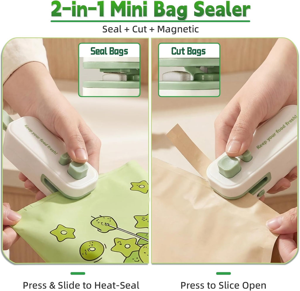 2in1 Mini Bag Sealer, Rechargeable Heat Sealer with Cutter Magnet