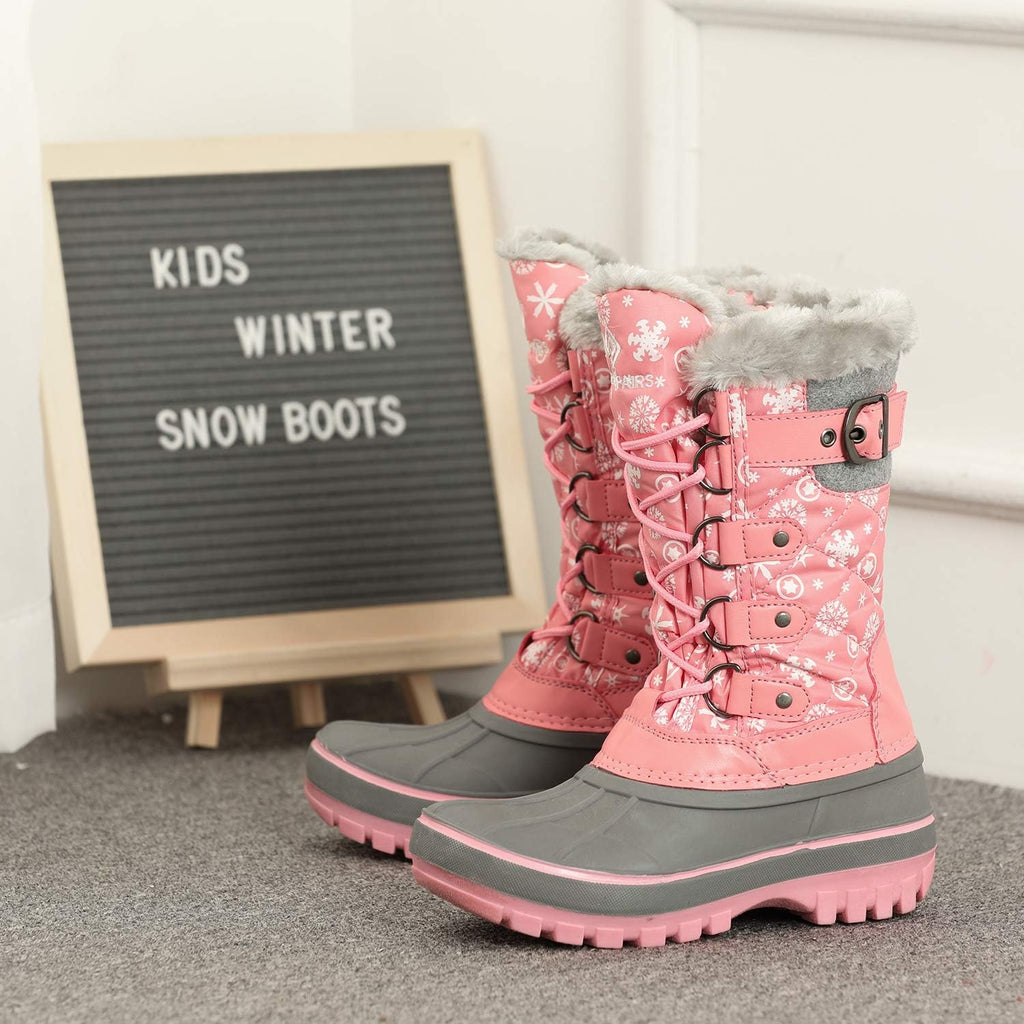 Girls Snow Waterproof Winter Boots | Warm Faux Fur Lined Outdoor Secure Grip Anti Slip Outsole Easy Wear Windproof