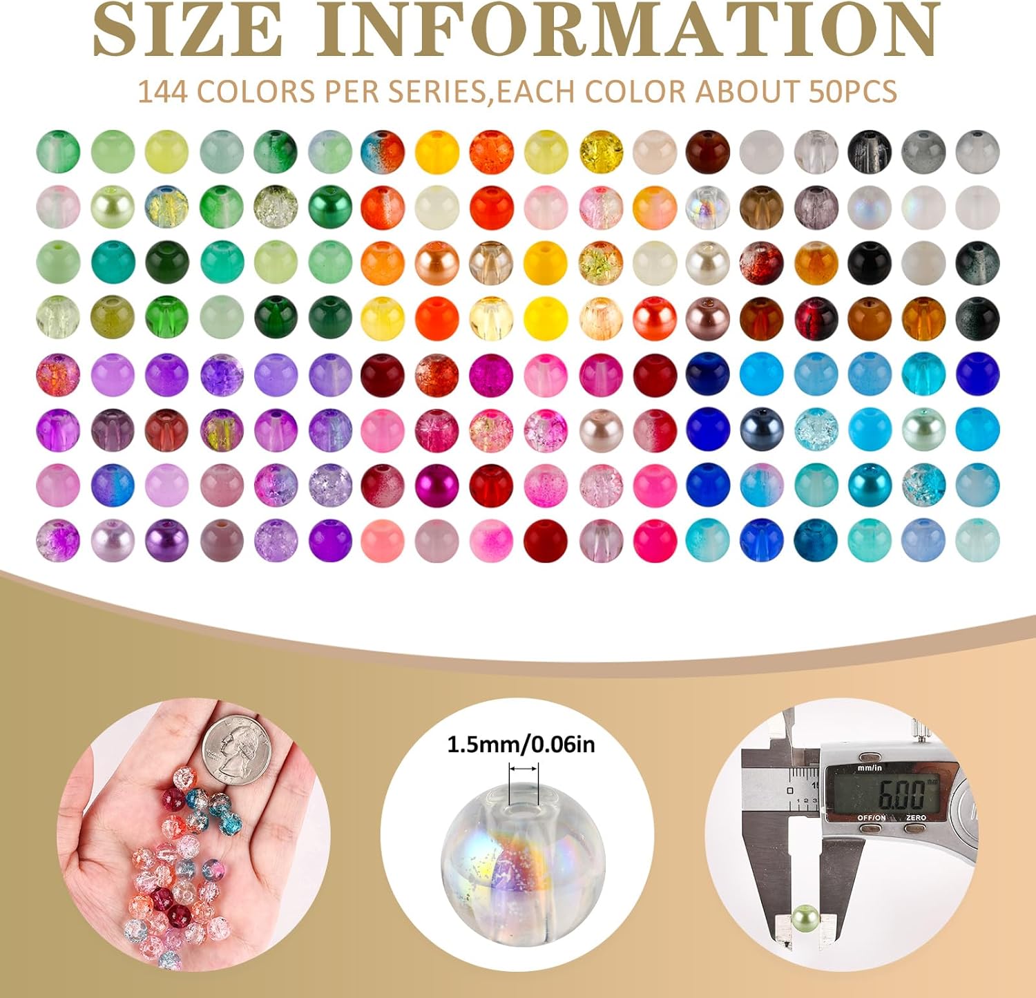 About 7200PCS 6mm Glass Beads Bracelet Making Kit,144 Assorted Colors Crystal Glass Beads for Bracelet and Jewelry
