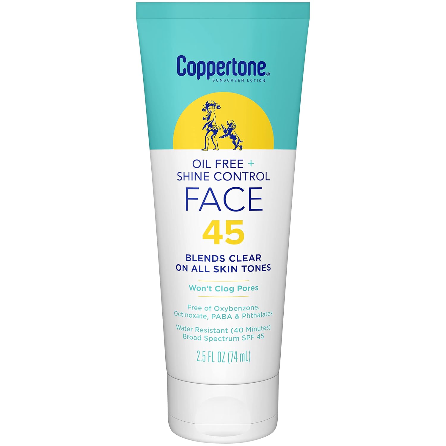 Oil Free & Shine Control SPF 45 Face Sunscreen Lotion, Oil Free Face Sunscreen, 2.5 fl. oz.