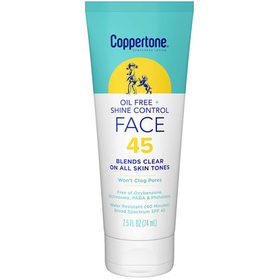 Oil Free & Shine Control SPF 45 Face Sunscreen Lotion, Oil Free Face Sunscreen, 2.5 fl. oz.