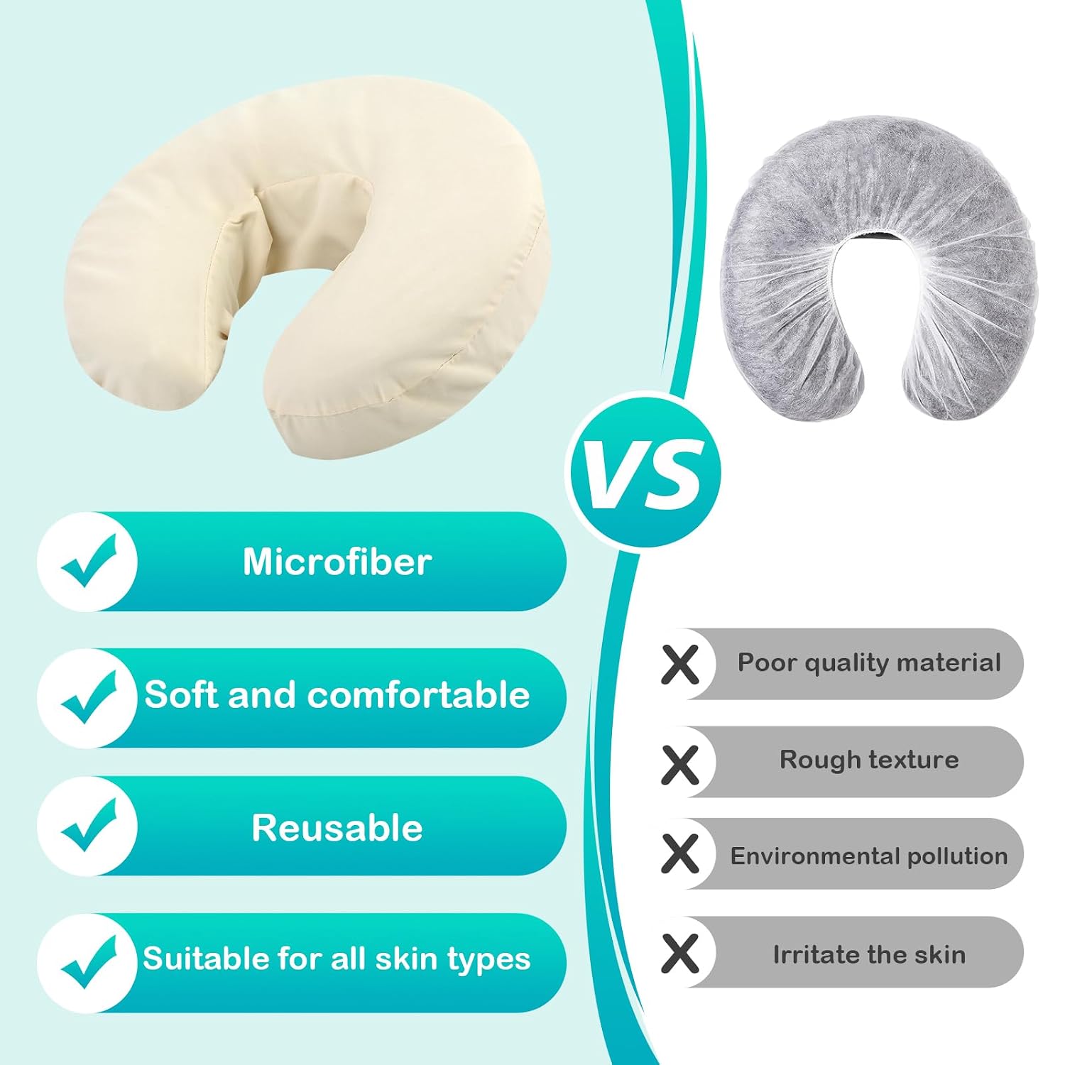 Reusable Microfiber Massage Face Rest Covers,Cream,6 Pack | Extra Soft & Heavy Face Cradle Covers,Cozies