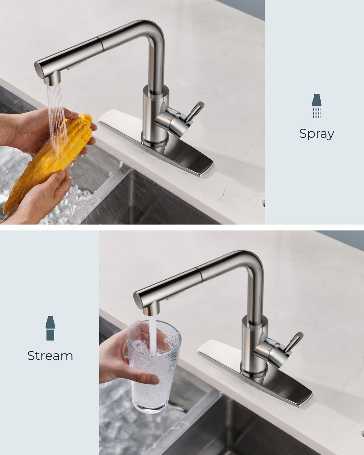 FORIOUS Kitchen Sink Faucet, with Pull Out Sprayer, Single Handle, Chrome