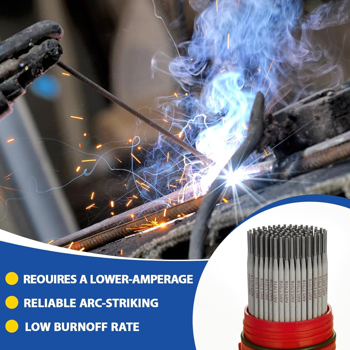 E7018 Welding Rods 3/32" 5lb with 14.5" Storage Tube | Low Hydrogen Carbon Steel Stick Electrodes, Airproof