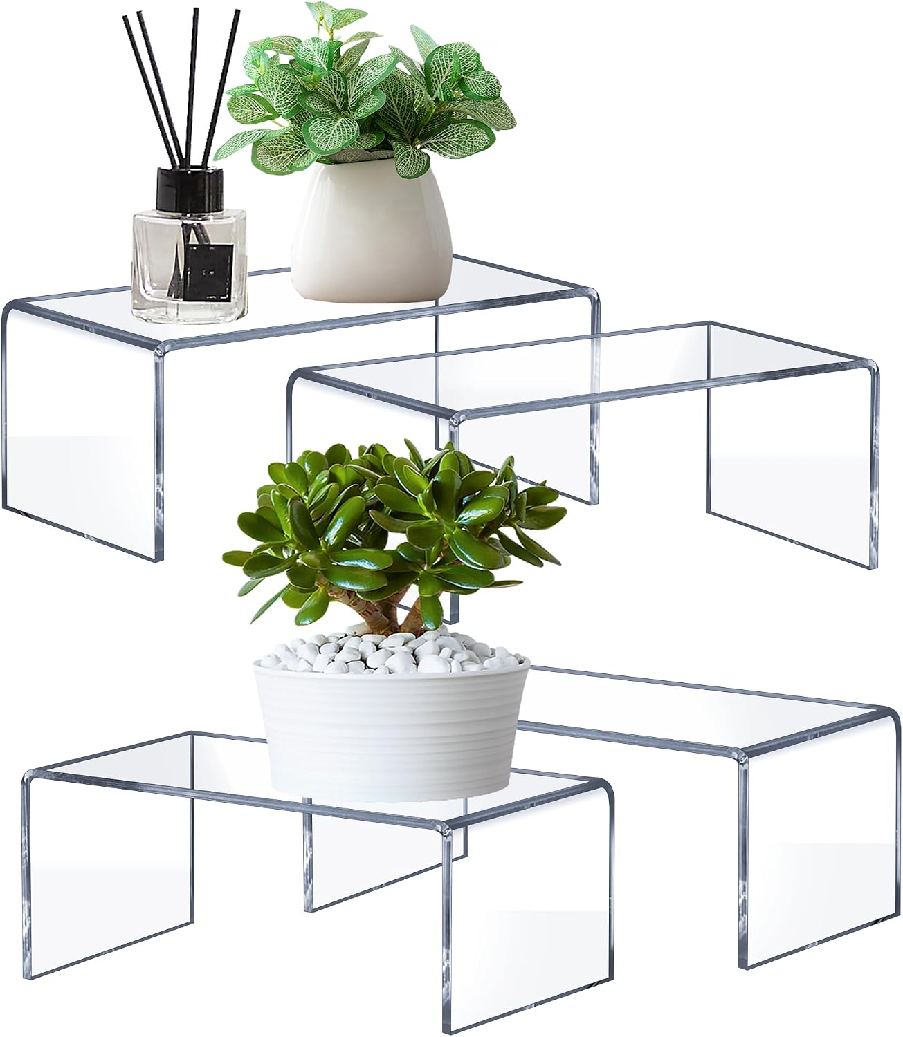 Large Acrylic Risers 4 Pcs (2 Sizes), 5mm Thick Display Stands | Large Size Display, Clear Acrylic Stands for