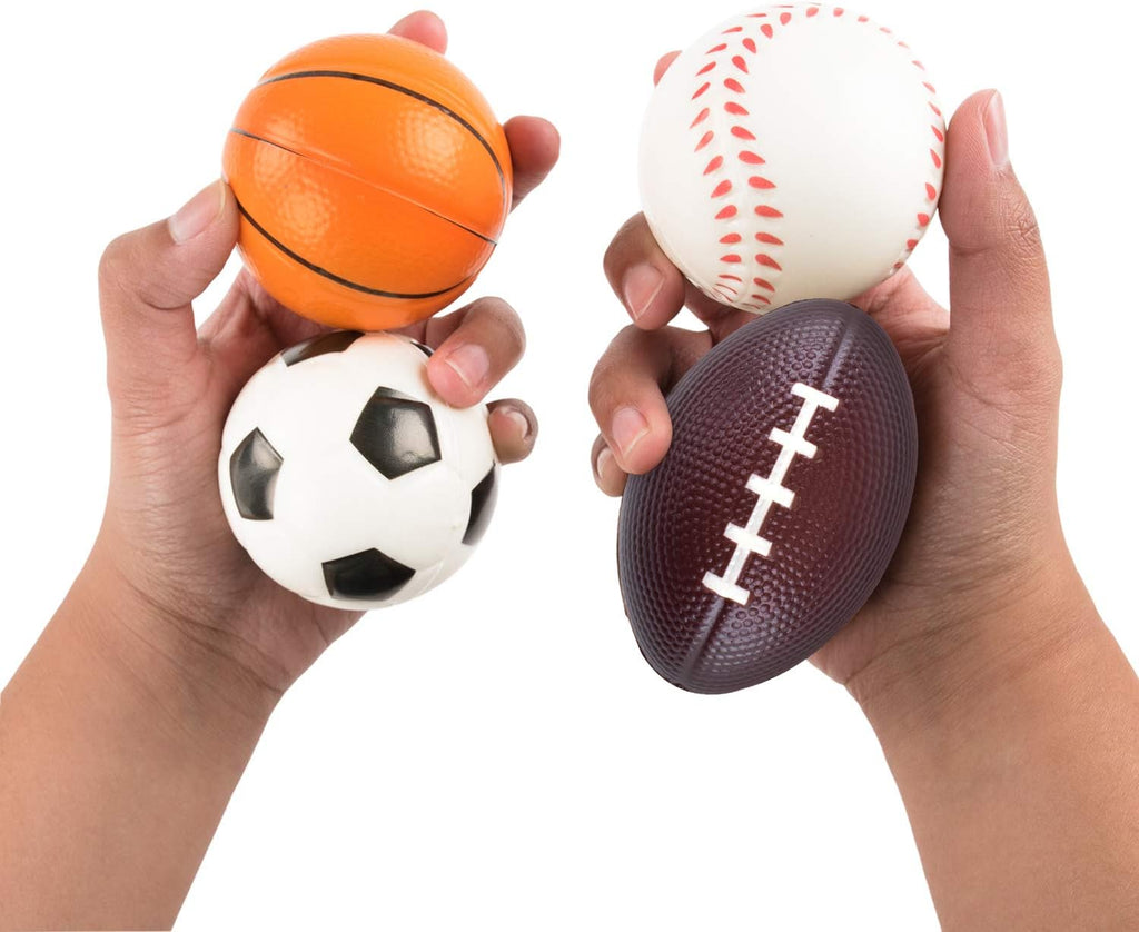 Mini Foam Sports Balls 24 Pack for Kids Adults Mini Baseball Football Basketball Soccer Stress Toy Game Party Decoration