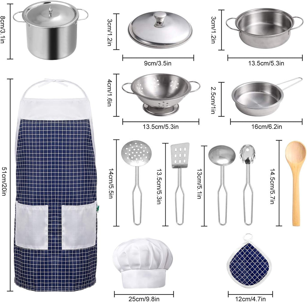 Play Kitchen Accessories, Kids Kitchen Pretend Play Toys, Kitchen Set with Stainless Steel Cooking Utensils Cookware