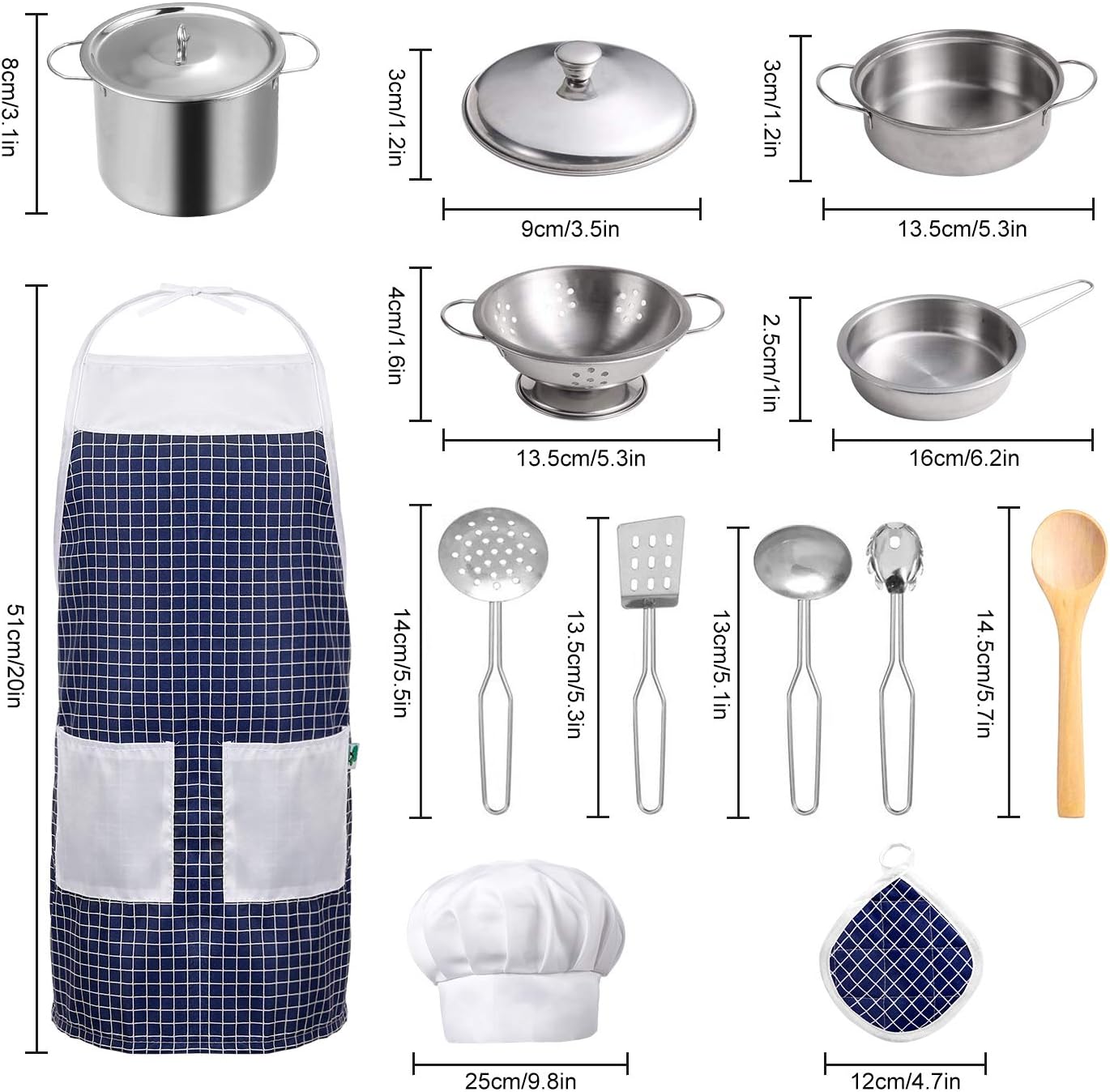 Play Kitchen Accessories, Kids Kitchen Pretend Play Toys, Kitchen Set with Stainless Steel Cooking Utensils Cookware