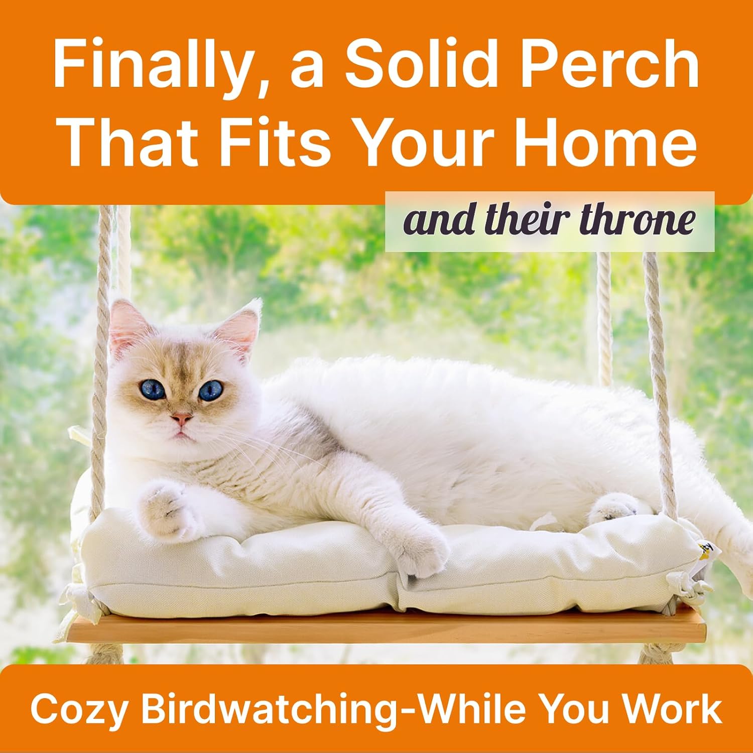 Cat Window Perch with Industrial-Grade Suction Cups - Solid Pine Wood Hammock Bed, Soft Cushion - 42 lb Capacity for