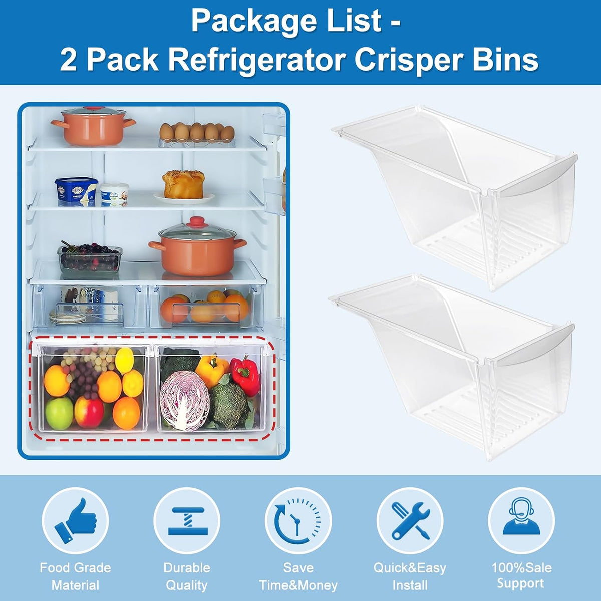 2 PACK Upgrade 240337103 Refrigerator Crisper Drawer Replacement