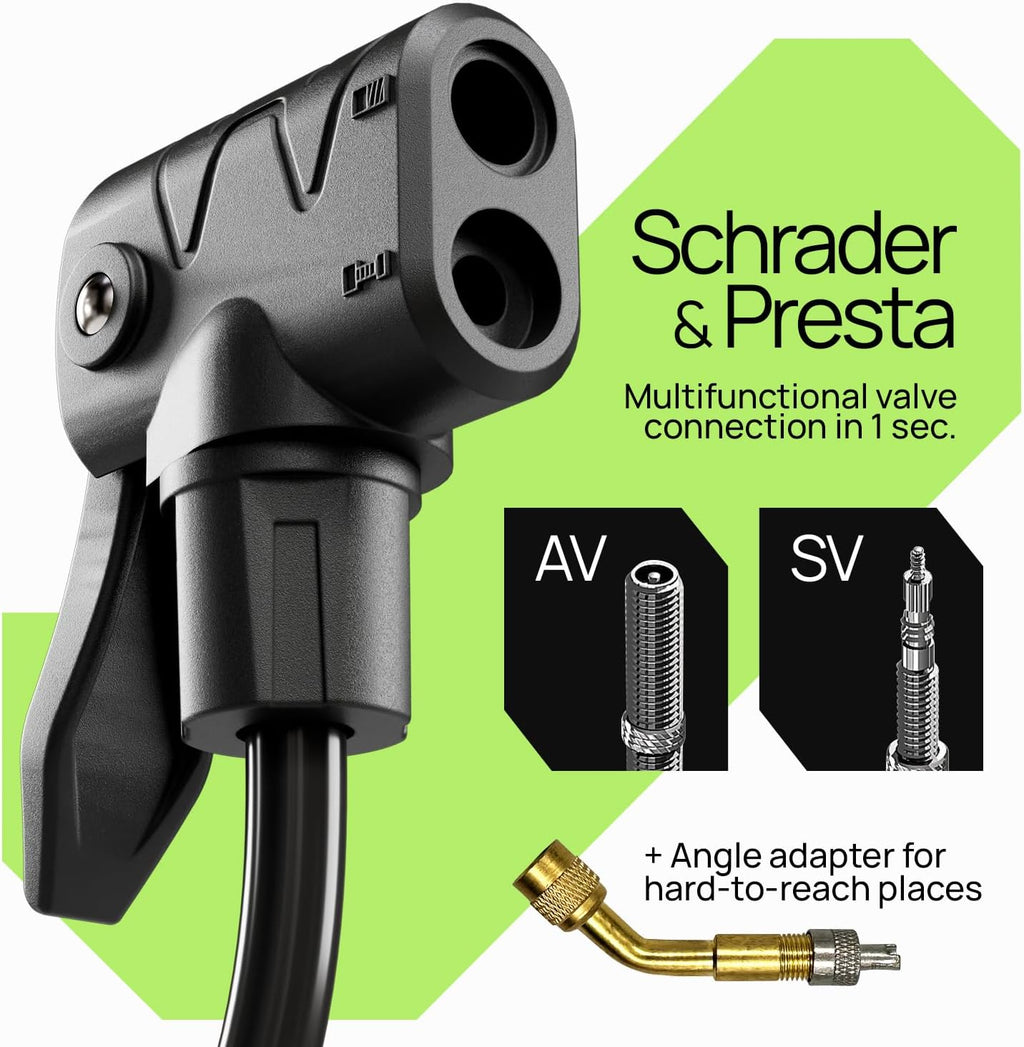 Bike Pump Floor, Advanced Bike Tire Inflator, Bicycle Hand Air Pump with Dual Presta and Schrader Valves, Handheld