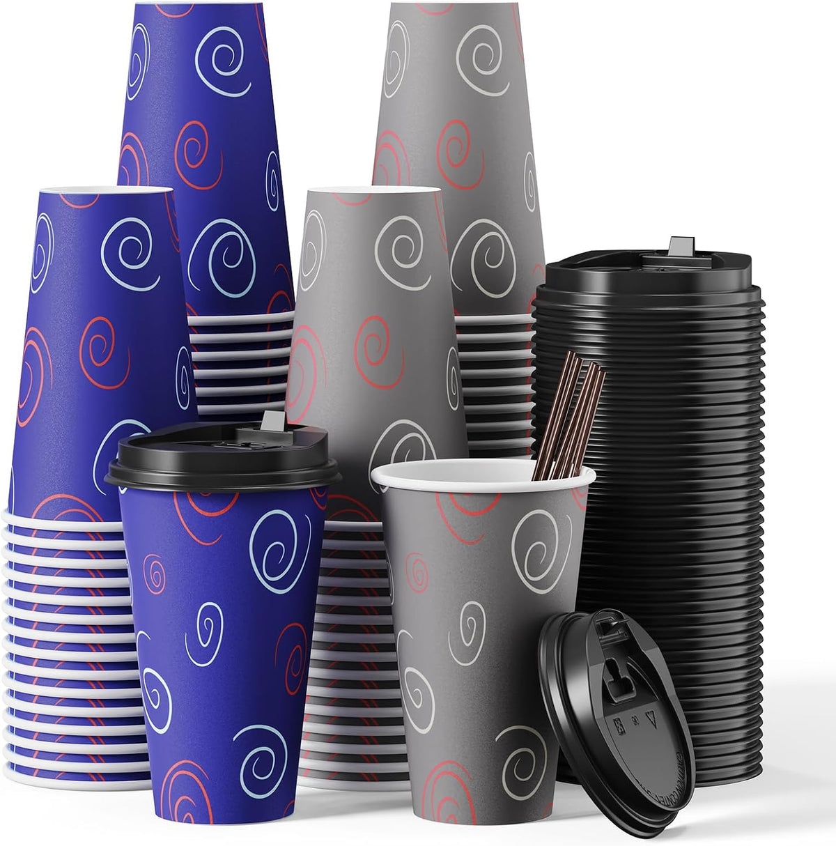 16 oz Disposable Paper Cups, 100 Pack Coffee Cups with Lids